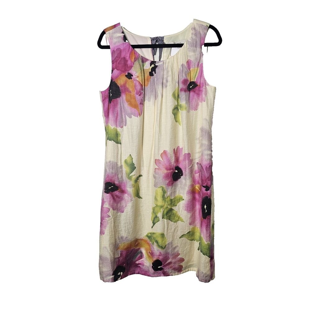 NWT Loft 12 Linen Blend Floral Shift Dress Knee‎ Length Sleeveless Ribbon Preppy